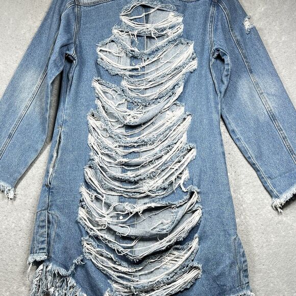Azalea Wang Jacket Distressed Denim Women’s Large Long Stylish - Picture 9 of 12